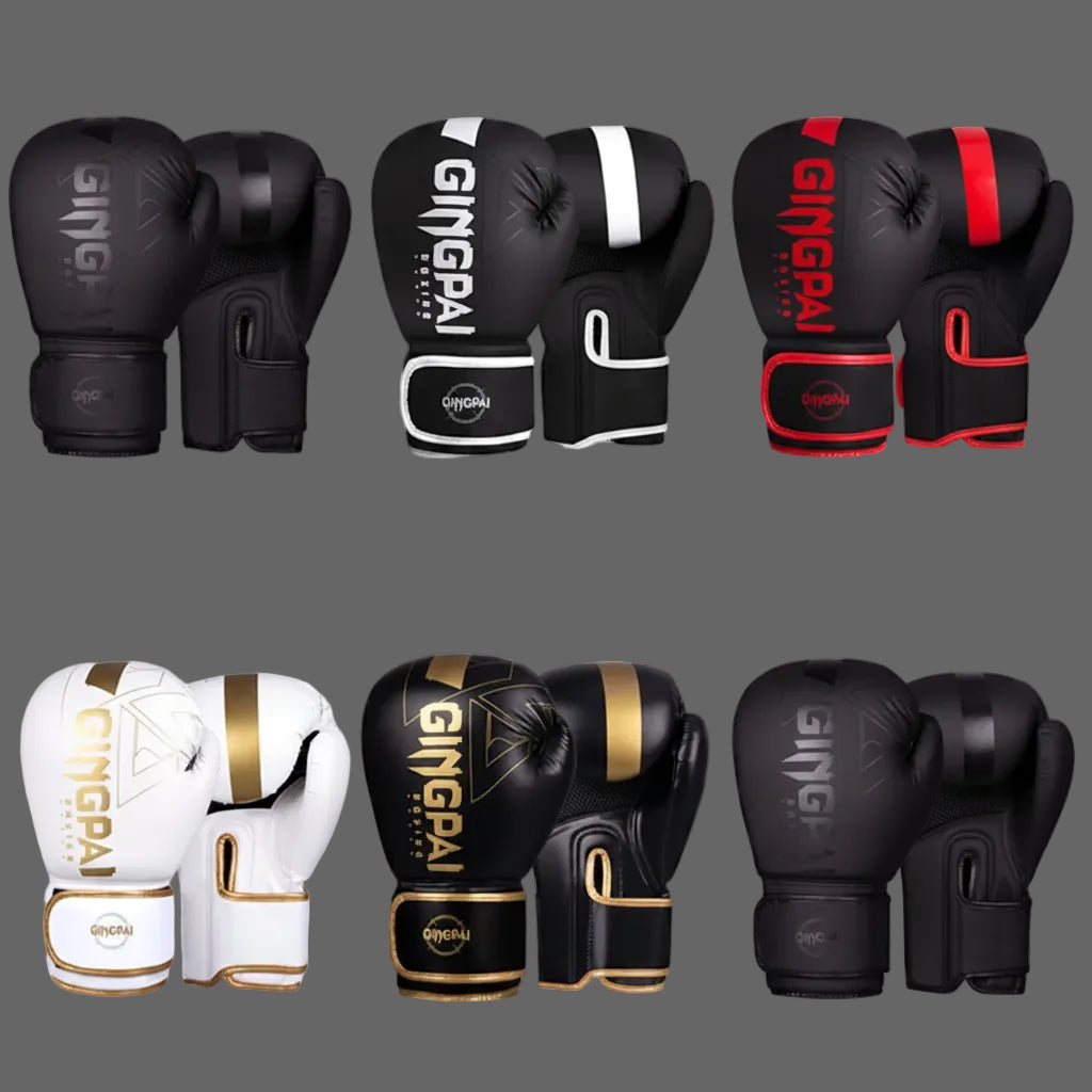 GINGPAI Boxing Gloves – PU Leather Training Gloves for Muay Thai, MMA & Kickboxing