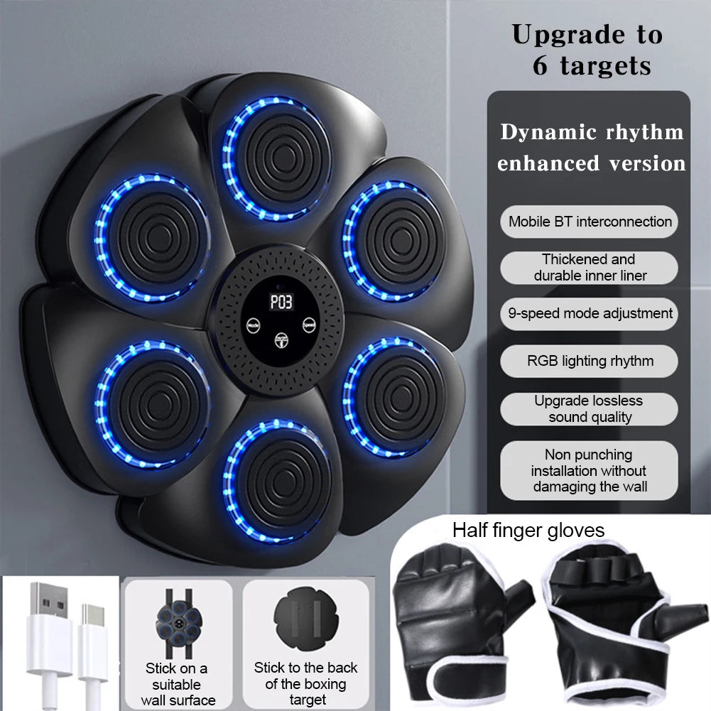 Smart Music Boxing Machine – Wall-Mounted Reaction Trainer with RGB Lights & Bluetooth