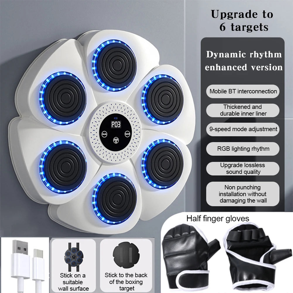 Smart Music Boxing Machine – Wall-Mounted Reaction Trainer with RGB Lights & Bluetooth